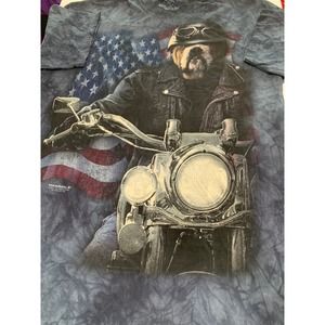 The Mountain Dog Riding Motorcycle USA Flag Manimals 2011 Tie Dye T-Shirt Size L